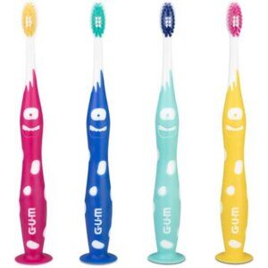 Total 4 packs - GUM Junior Monsterz Child Toothbrushes Soft Bristled w/ Su Count